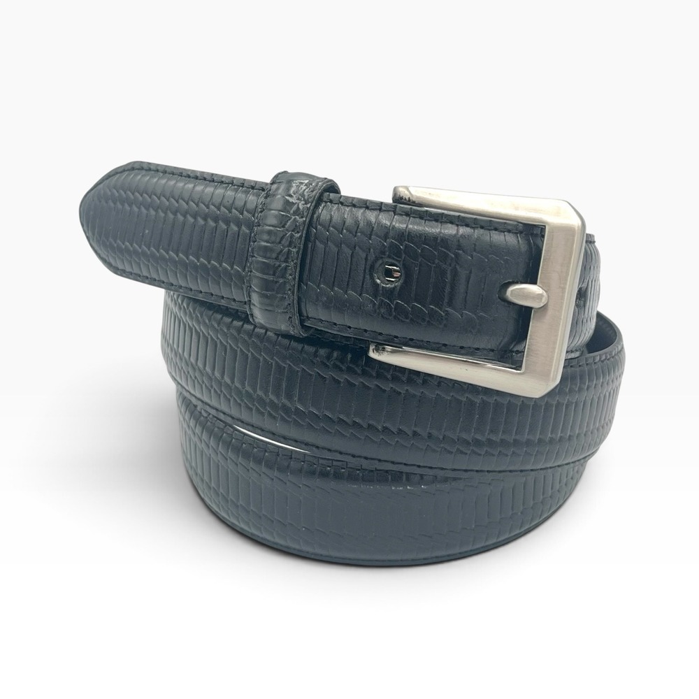Mens Black Lizard Embossed Genuine Leather Belt Size 42 Silver Buckle 9011